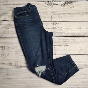 Good American Good Waist Crop‎ Jeans Size 18 Indigo 379 GWDV336T Distressed Knee